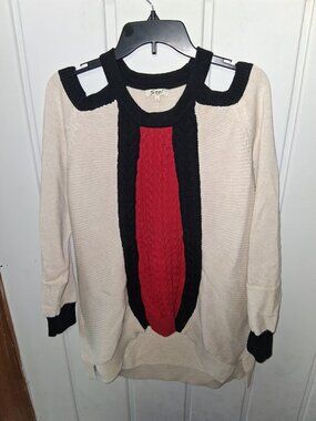 Sogi Seed Stitch Cable Knit Cold Shoulder Oversized Cotton Sweater Sz L